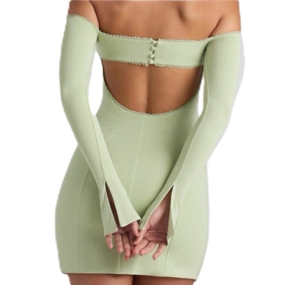 Oh Polly Suki Lace Trim Off-Shoulder Pastel Mini Dress - Whimsical Cottagecore - Picture 3 of 9